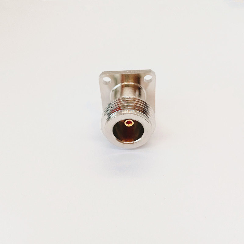 N-KFD6 N Type Female RF Connector with 4-Hole Flange for PCB Mounting DC-6GHz Nickel Plated Brass