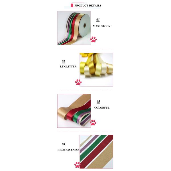 Gold Metallic Polyester Glitter Ribbon 35 Colors for Decoration Applications Only