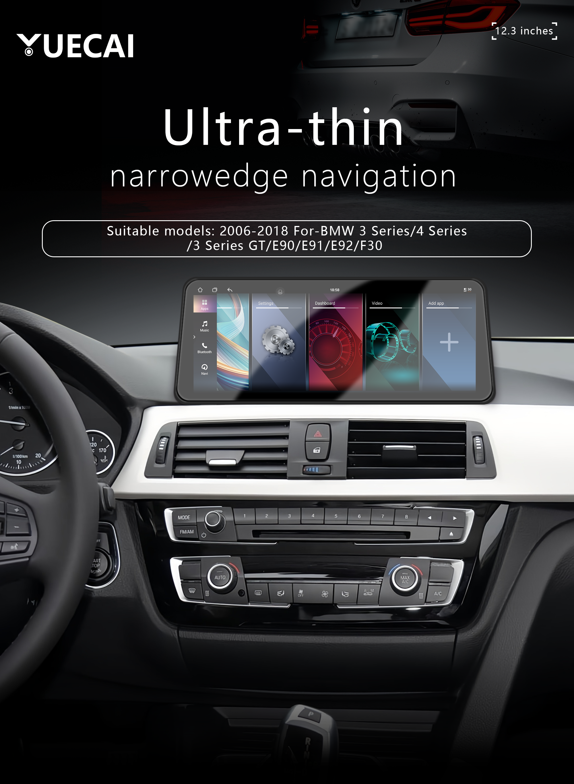 12.3inch Car DVD Screen for 2009-2012 for BMW 3 Series/E92-high  Including Frame Cable Canbus