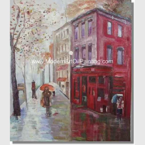 Abstract Oil Painting Paris Black White Red  , Palette Knife Landscape Painting For A Gift