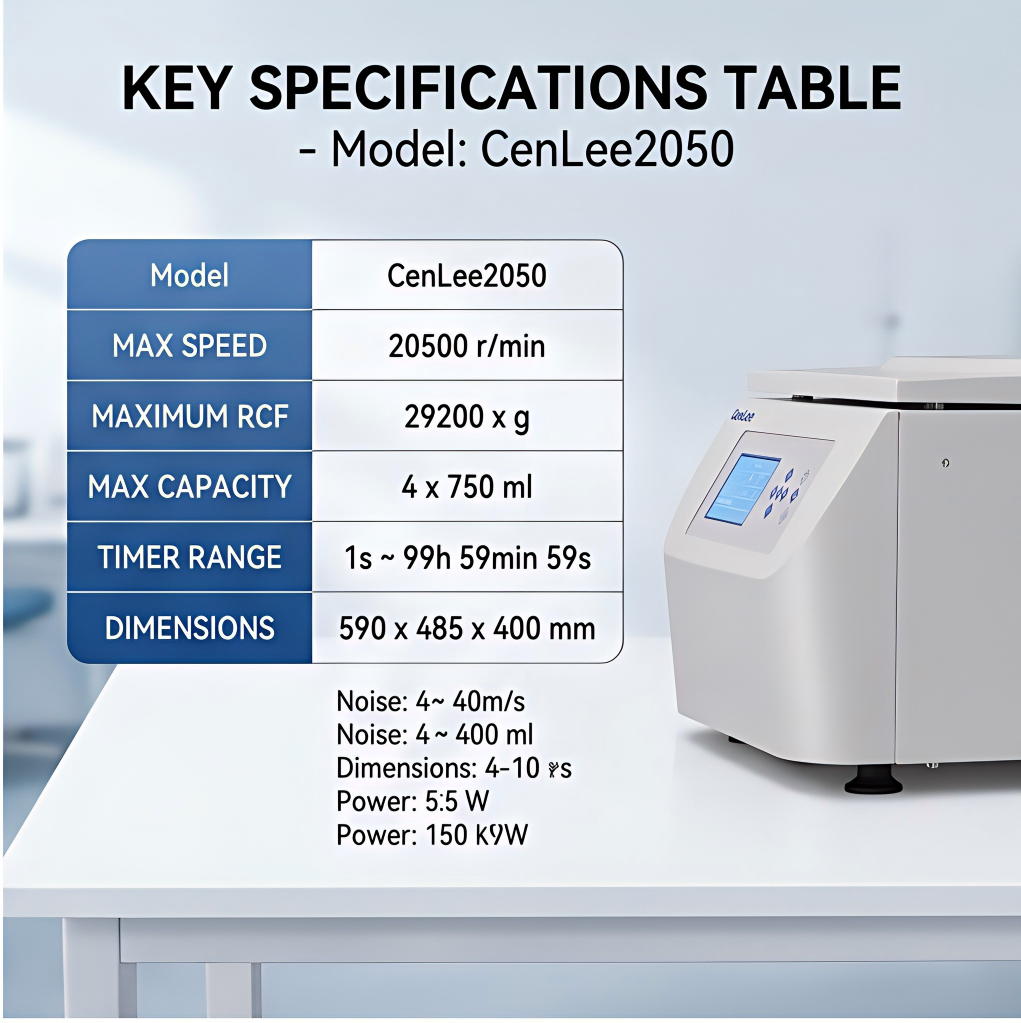 CenLee2050 High Speed Laboratory Centrifuge 20500rpm 29200xg Large Capacity 4x750ml Benchtop Centrifuge for Medical Research
