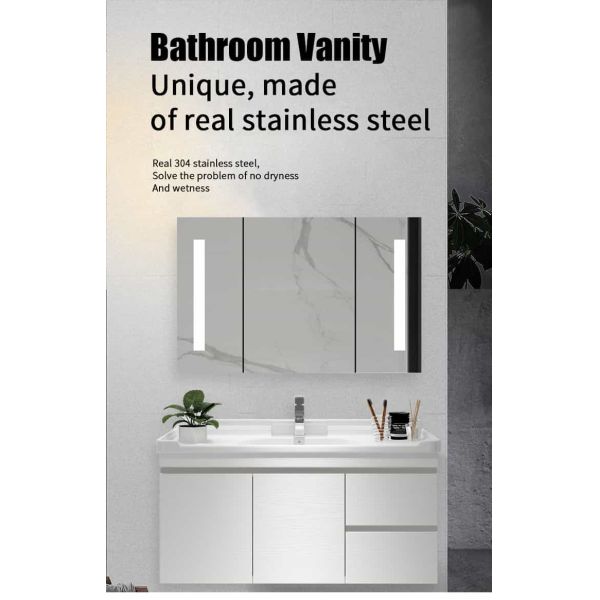 Anti Corrosion 316L Stainless Steel Bathroom Furniture Vanity LED Mirror Cabinet