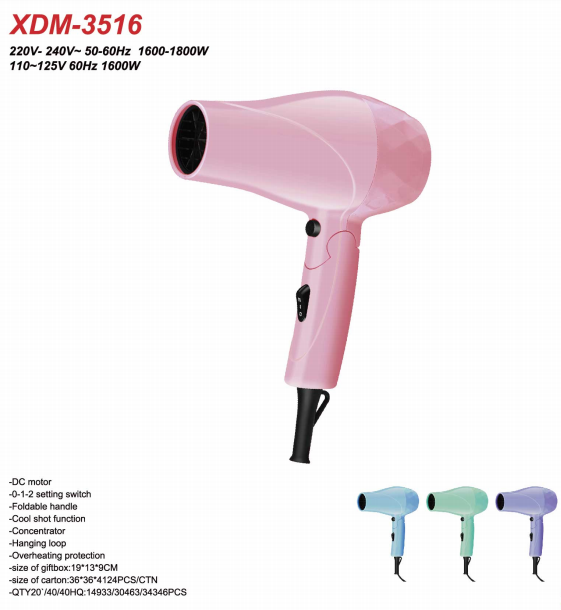 ABS Cool Shot Compact Travel Hair Dryer Foldable Handle With Concentrator
