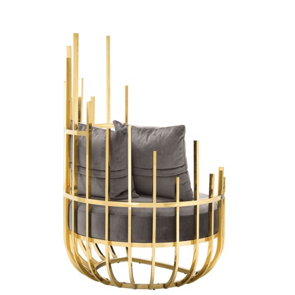 Eichholtz Santorini Velvet Single Sofa Chair Seater With Stainless Steel Frame And Legs