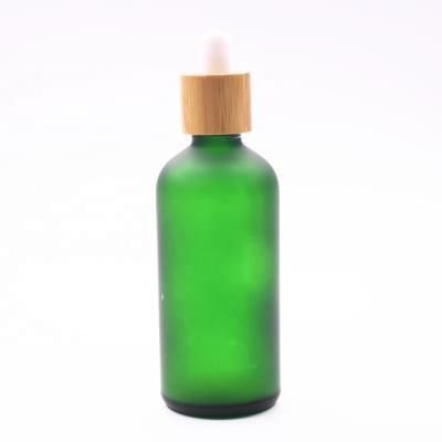18/410 100ml Frosted Green Glass Liquor Empty Essential Oil Bottles Bamboo Dropper