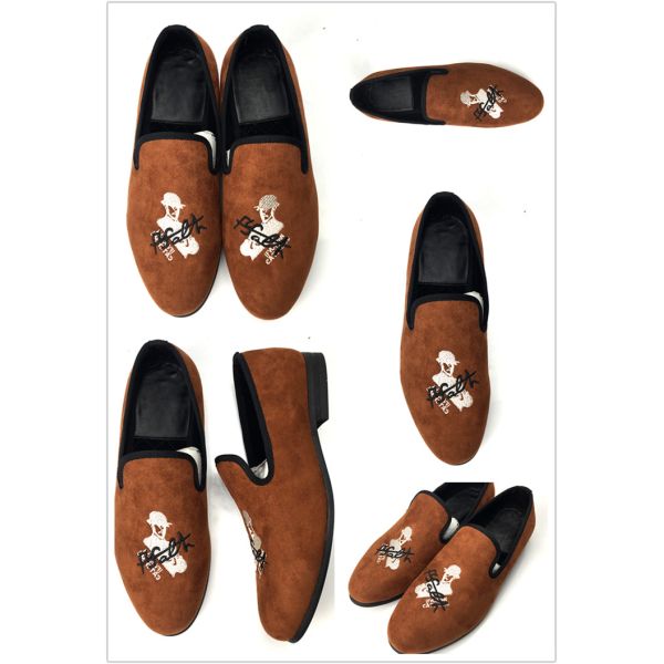 Orange Mens Velvet Loafers Wear Resistant Breathable Comfortable Leather Loafers