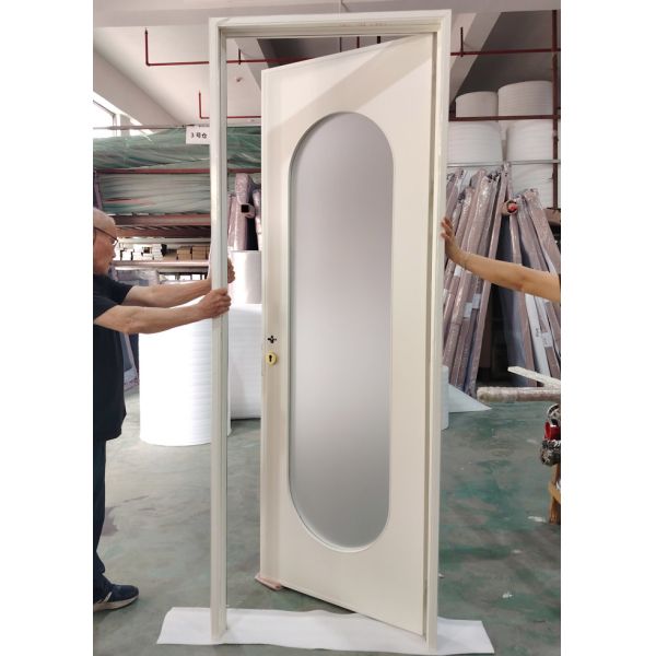 French Retro Style Interior Aluminum Alloy Wood-Imitation Door Design White Partition Glass Door