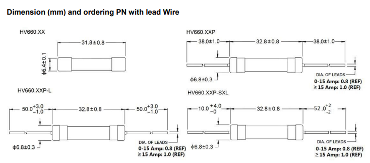 HV660 10A 500VDC Rated Voltage Automotive Ceramic Fuses 6*32mm