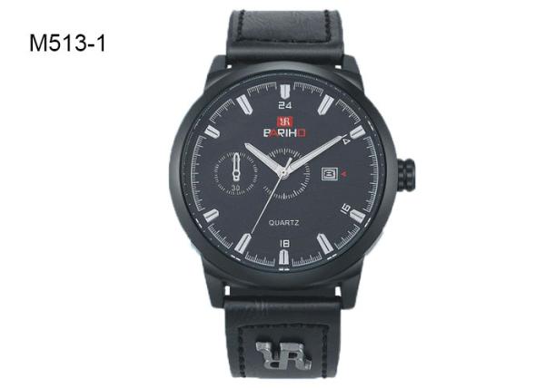 Water Resistant  Mens Quartz Watch Soft Black And Brown Leather Band