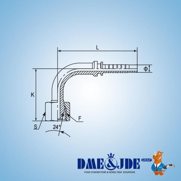 DP9MFL Industrial Hose Fittings Insert 90° Elbow Metric Female 24° Cone Light Type