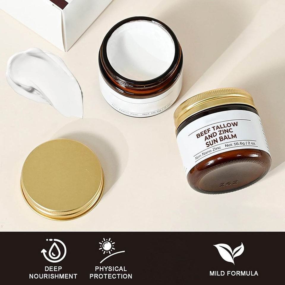 OEM ODM brand natural 100% grass fed tallow zinc sun organic face cream balsam skin care tallow sunscreen