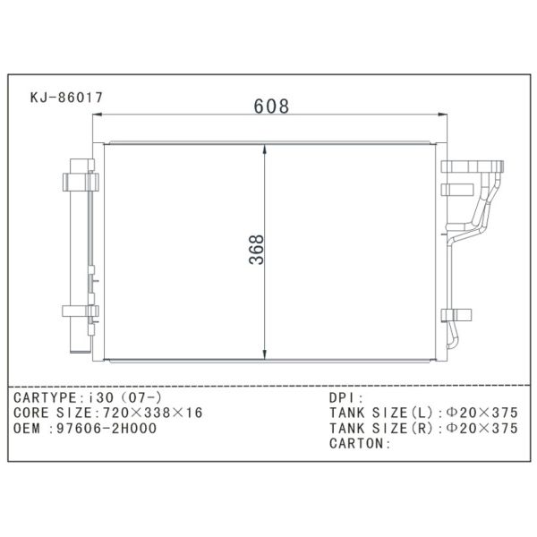 I30 2007 Hyundai condenser , automotive air conditioner condenser OEM 97606-2H000