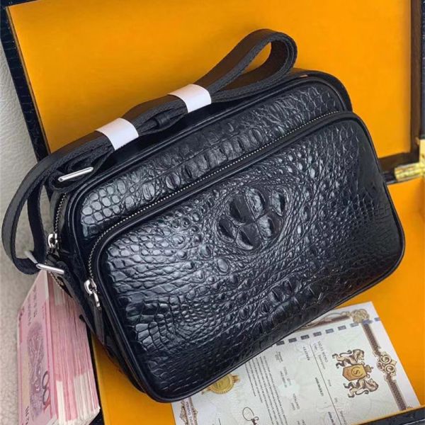 Authentic Crocodile Leather Men's Messenger Bag Small ZIP Flap Purse Genuine Alligator Skin Male Cross Shoulder Bag