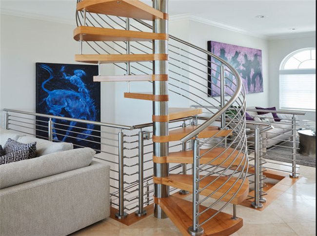 Brushed Stainless Steel Glass Space Saving Spiral Staircase With Rob Railing