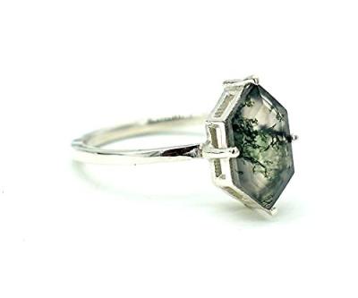 Hexagon Moss Agate Ring with  As Gift Engagement Women Ring
