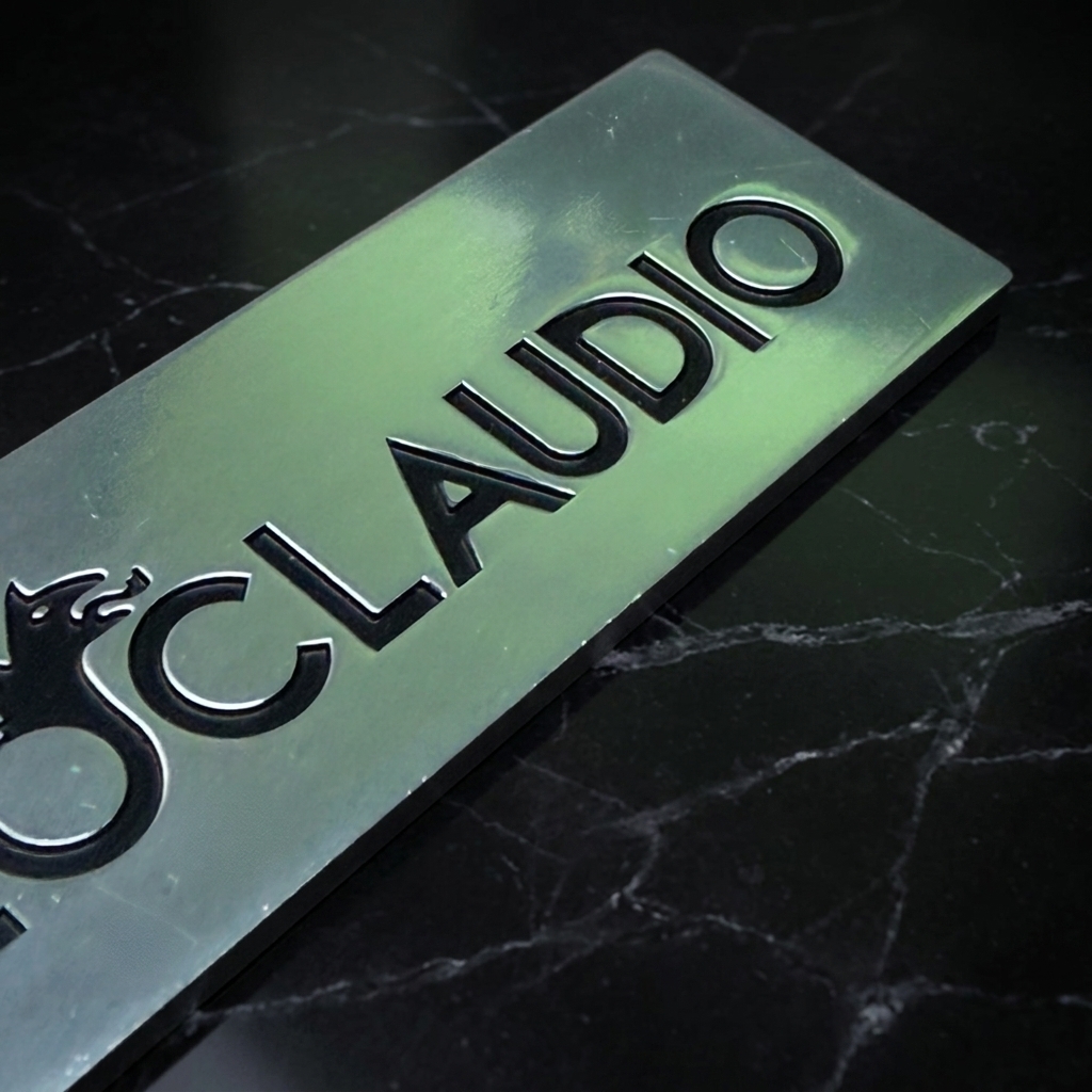 Custom Oil Press Thick Aluminum Label Polish Anodized Bright Silver Metal Nameplate with Adhesive