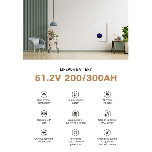 UN38.3 Certified Residential Wall Mount Lifepo4 Battery 100A Energy Efficiency
