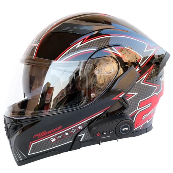 DOT Approval Double Lens M/L/XL/XXL Motorcycle Smart Flip Up Intercom Wireless Blue tooth Helmet black color