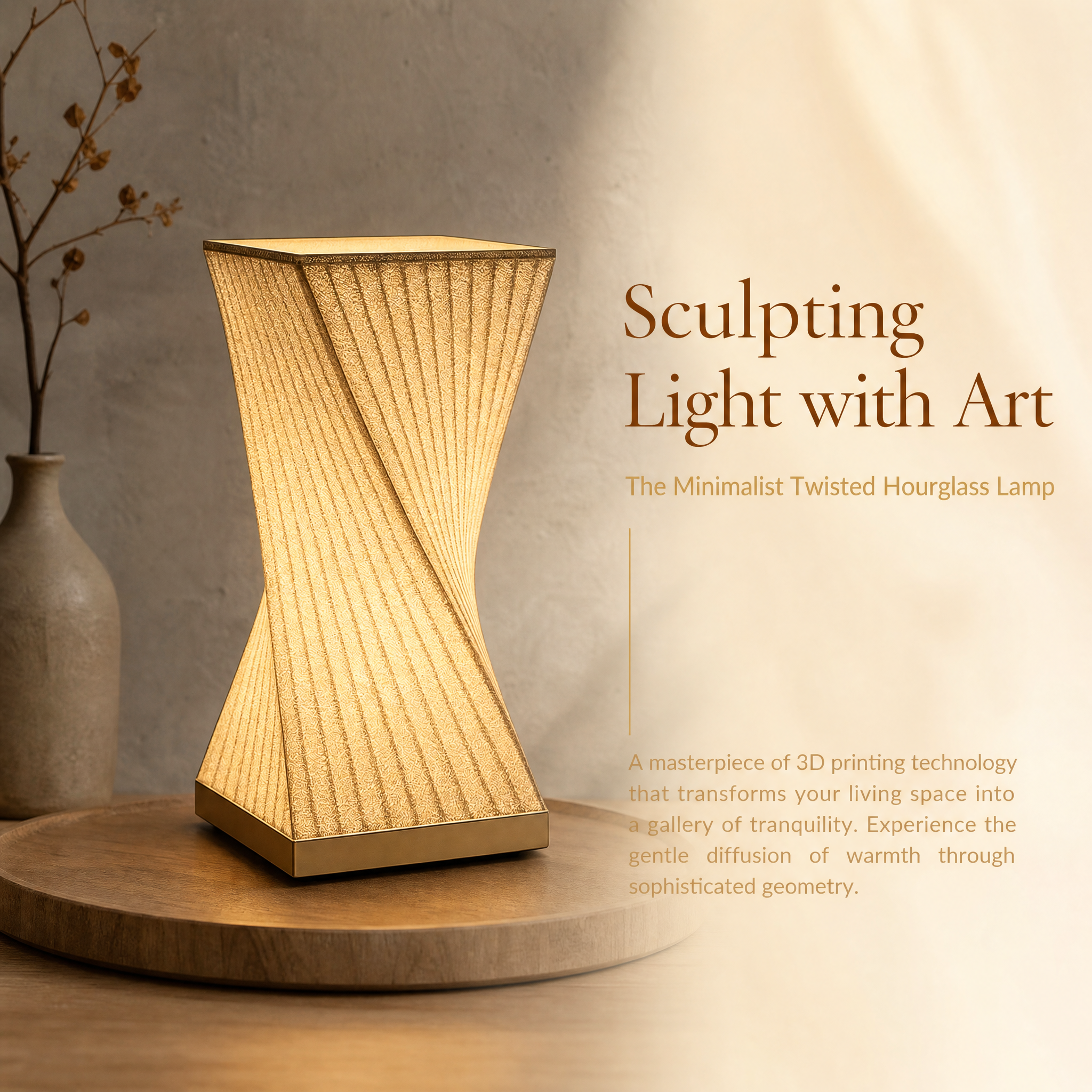 Twisted  3D Printed Lighting Fixtures Art Styled 3d Printed Lamp Warm Light