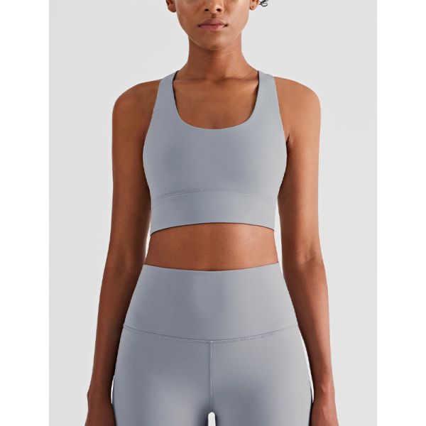 Gathered Full Coverage Ladies Sports Bra Tops Wirefree Cross Back Yoga Bra Workout