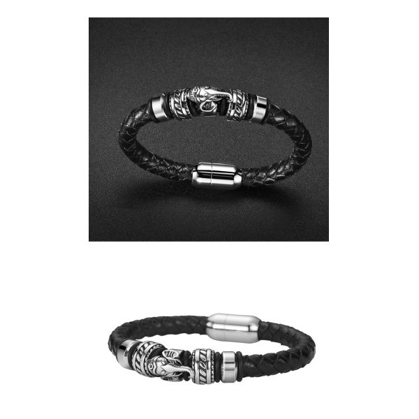 Custom stainless steel jewelry fashion mens leather bracelet/charm bracelet jewelry