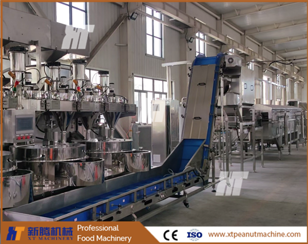 Planta de fritura automática de cacahuetes recubierta Línea de producción de recubrimiento y fritura de cacahuetes