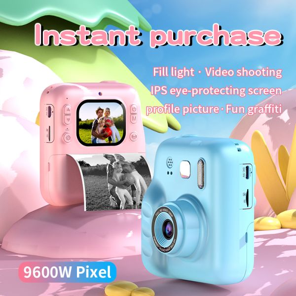 DLC Kids Instant Photo Thermal  No Ink Printing Camera  with LED Flash Dual Lenses2.0 Inch IPS Eye-Protect Screen   1080P Video