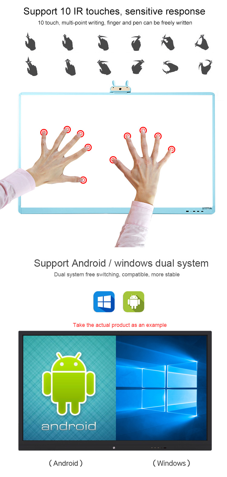 Установленный стеной экран касания Whiteboard Nits стекла 400 AG
