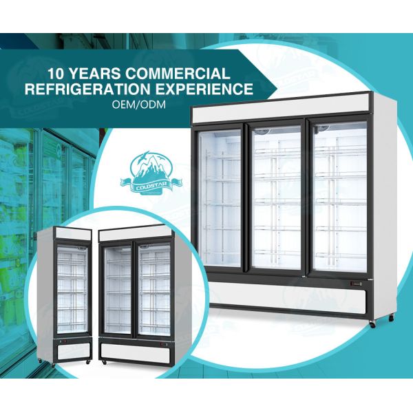 Supermarket Glass Door Vertical Freezer Showcase With Fan Cooling System