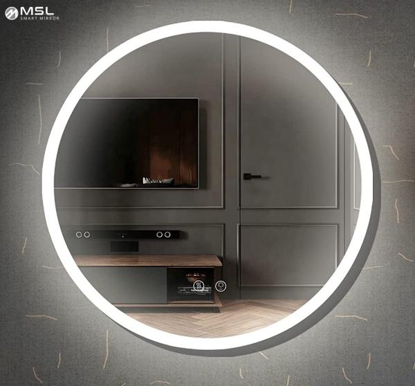 Frameless Backlit Round Bathroom Mirror 6000k Bathroom Wall Mounted Mirror Modern
