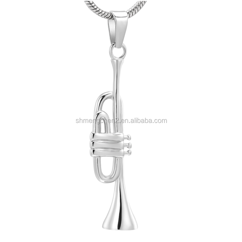 Gift Occasion Classic Style Silver Music Trumpet Pendant Necklace for Ashes Memorial