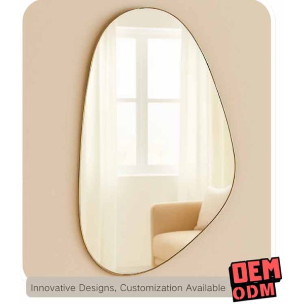Handmade Modern Home Decor Large Wall Hanging Gold Frame Mirror Irregular Shape with Organic Style Art Deco Design