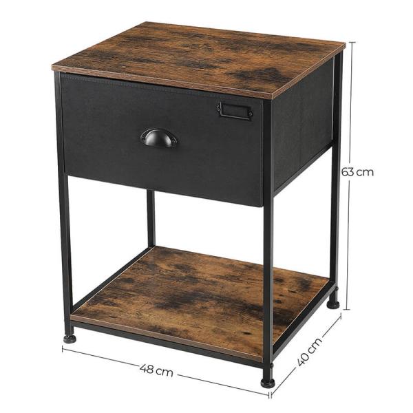 Small Nightstands with Fabric Drawer, Industrial Style Side Table for Bedroom, LVT020B01