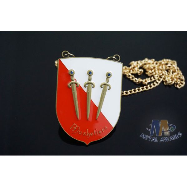 3 Sword Designed Soft Enamel Medals With Epoxy Antique Gold Plating