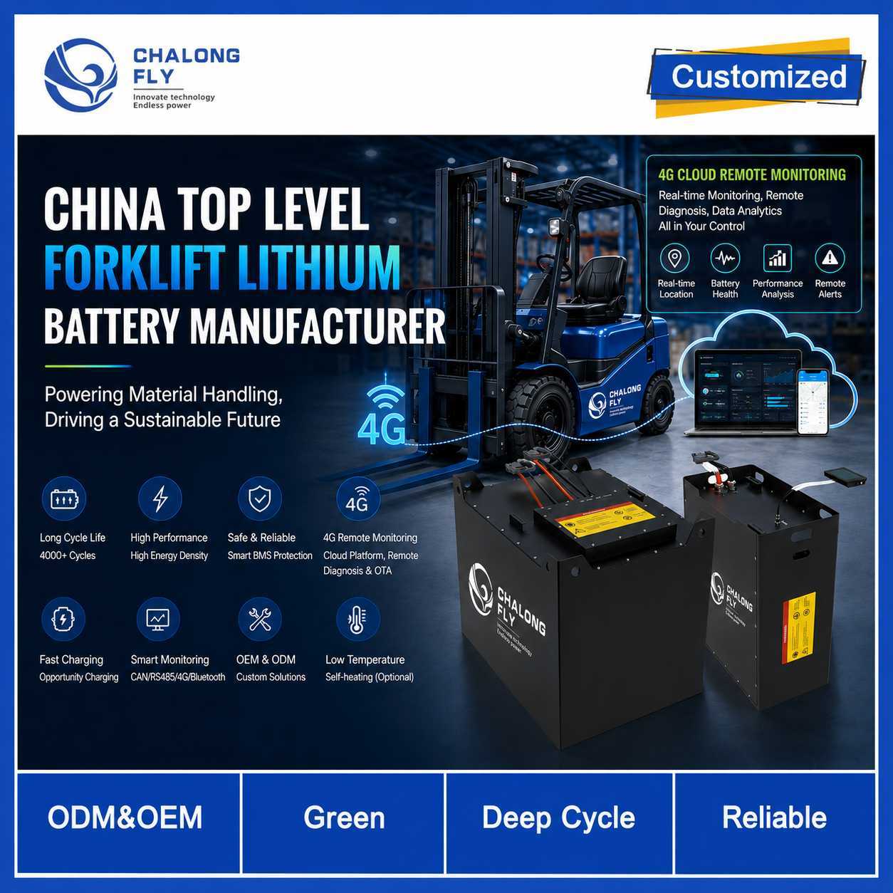 Custom 48V 560Ah LiFePO4 Forklift Battery with Smart BMS for Electric Forklifts