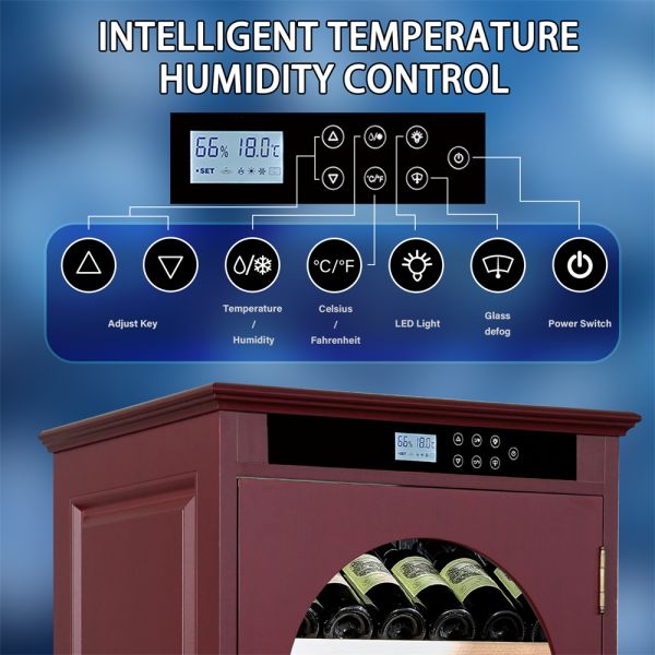 Premium Red Wood Wine Cooler with Smart Digital Temperature Control and Lockable Glass Door
