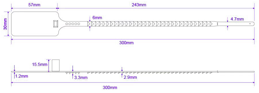 300mm Length Plastic Security Seals With 340 N Tensile Strength And Pull Tight Sealing