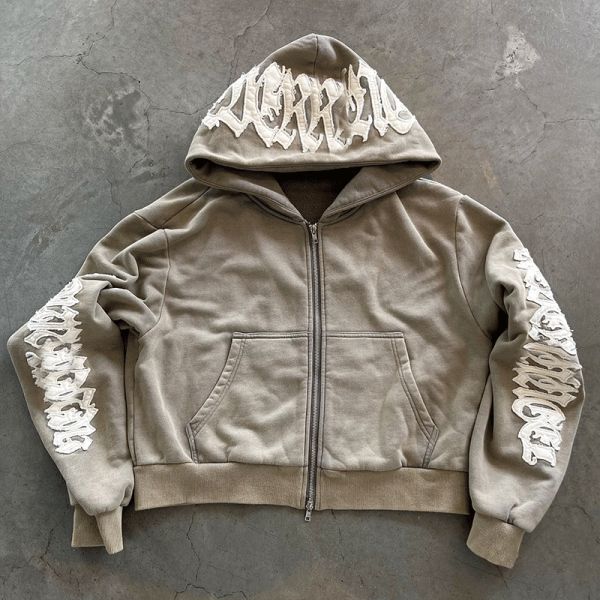 100% coton sur mesure broderies déprimées broderies appliquées fermeture à glissière tapis simple hoodies fitness Jackets pour hommes combinaisons de sport pour hommes