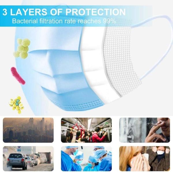 3 Layer Protective Gauze Mask 50 pcs Highly Breathable Non Woven Fabric