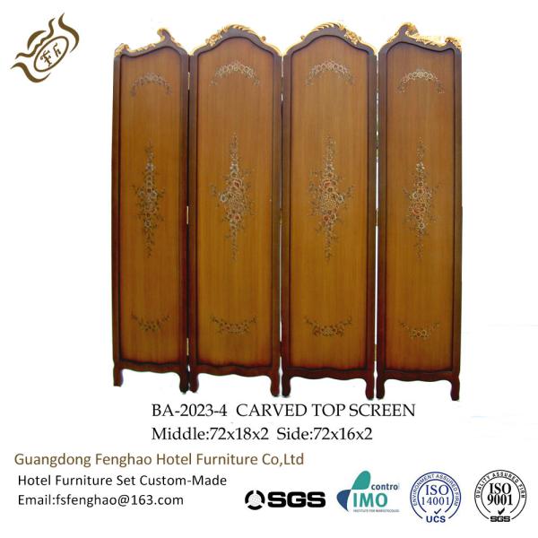 Vintage Hand Painting 4 Panel Room Divider Golden Carved Folding Wall Divider