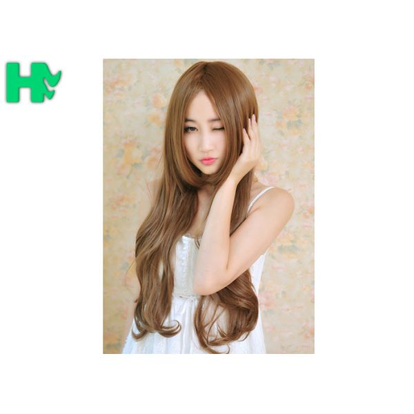 HuanFei Hair Synthetic Brown Wigs For Beautiful Women Long Wavy