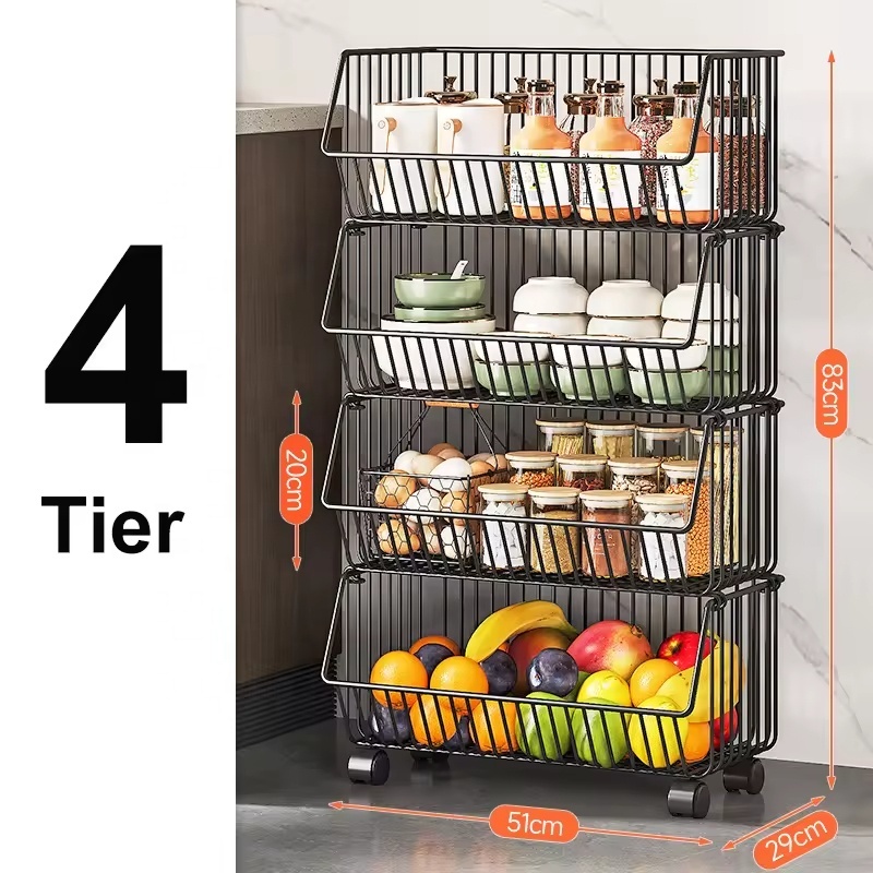 High Quality Stackable Metal Shelf Rotating Storage Basket Kitchen Storage Rack Storage Rack Cart for Food