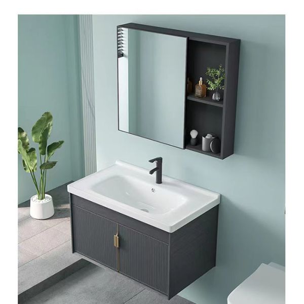 Серый черный керамический шкаф таза мытья установил алюминиевую отраженную тщету шкафа Bathroom