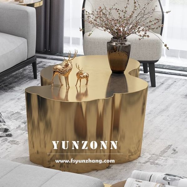 YunZonn Modern Gold Mirror Stainless Steel Coffee Table Irregular Style for Living Room Dining Hotels Villas Apartments Use