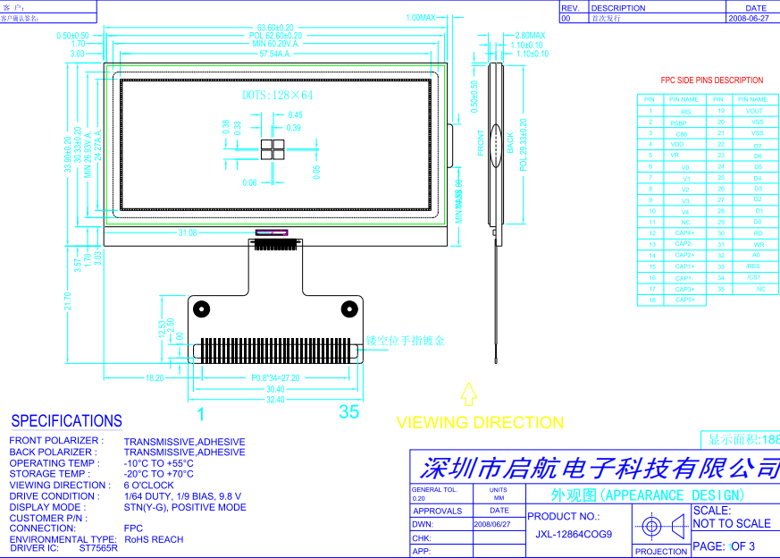 STN FSTN 128 модуль дисплея LCD COG 64 FPC графический для третбана
