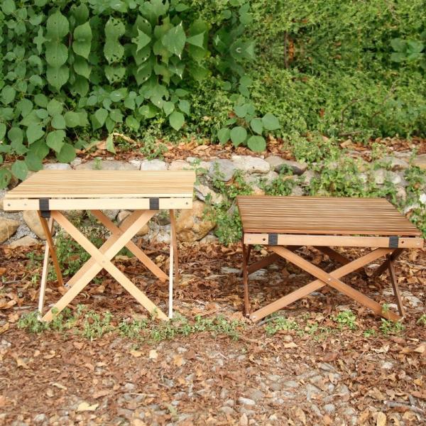 60x60cm Adjustable Height Camping Table 33-47cm Foldable Beech Wood