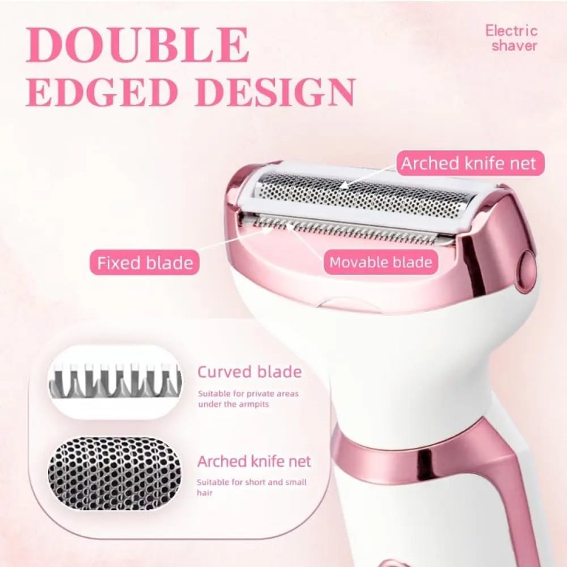4-in-1 Rechargeable Rotating Disc Electric Razor Women Painless Grooming Kit-Portable Plastic Household Travel Use English