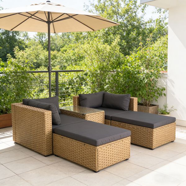 Factory Direct Sales Rattan Corner Sofas 5 Pieces Set Corner Ottoman Storage Table Patio Furniture Garden Set Outdoor Furniture