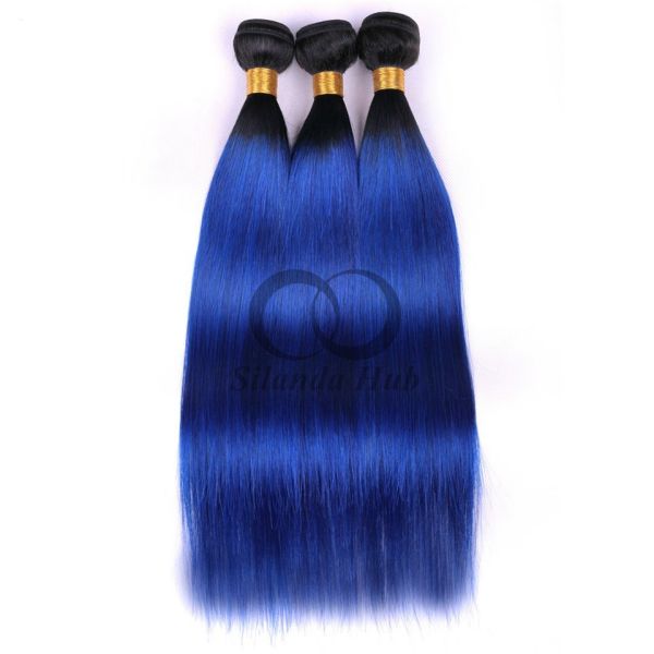 #T1B/Blue Straight Remy Human Hair Bundles Sew In Weave Bundles Brazilian Bundle