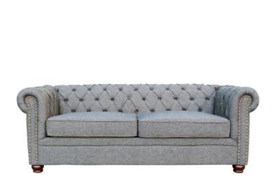 Chesterfield Three Seater Fabric Sofa Classic Buttons Timber Legs 2 3 Seater Sofa Grey